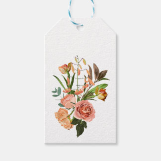 Tropisch boeket met oranje tuinbloemen. cadeaulabel