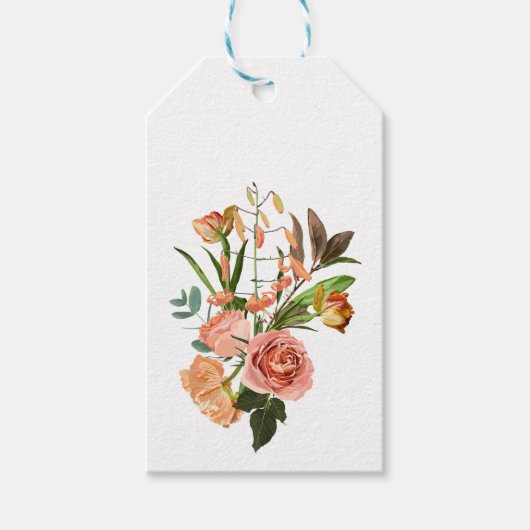 Tropisch boeket met oranje tuinbloemen. cadeaulabel (Voorkant)