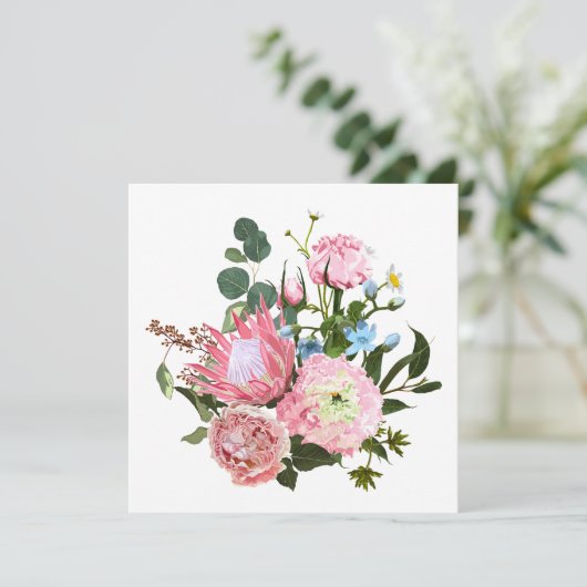 Tropisch boeket met roze bloemen. kaart (Staand voorkant)