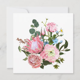 Tropisch boeket met roze bloemen. kaart