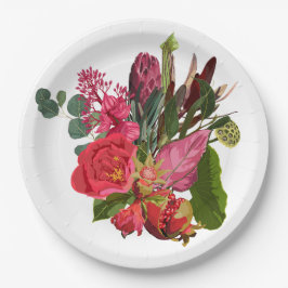 Tropisch boeket met roze bloemen papieren bordje