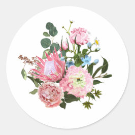 Tropisch boeket met roze bloemen. ronde sticker