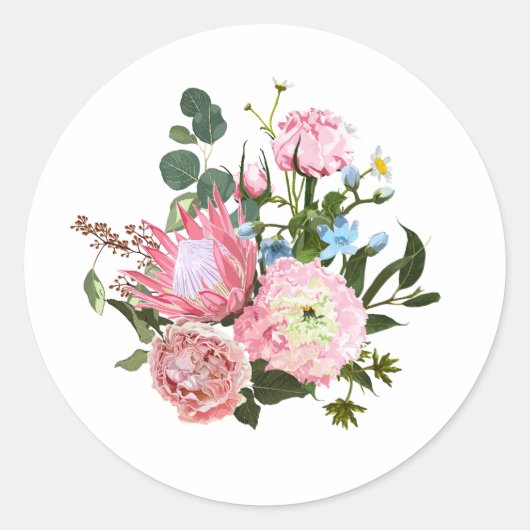 Tropisch boeket met roze bloemen. ronde sticker (Voorkant)