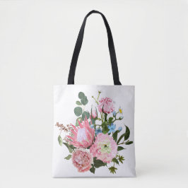 Tropisch boeket met roze bloemen. tote bag