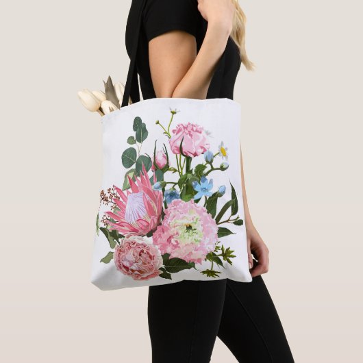 Tropisch boeket met roze bloemen. tote bag (Dichtbij)