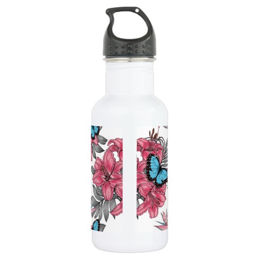 Tropisch boeket waterfles  (Achterkant)