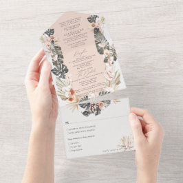 Tropisch Bohemen Floral Bleek Blush Weddenschap All In One Uitnodiging