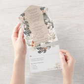 Tropisch Bohemen Floral Taupe Wedding All In One Uitnodiging (Afscheurbaar)