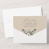 Tropisch Bohemen Floral Taupe Wedding All In One Uitnodiging (Achterkant)