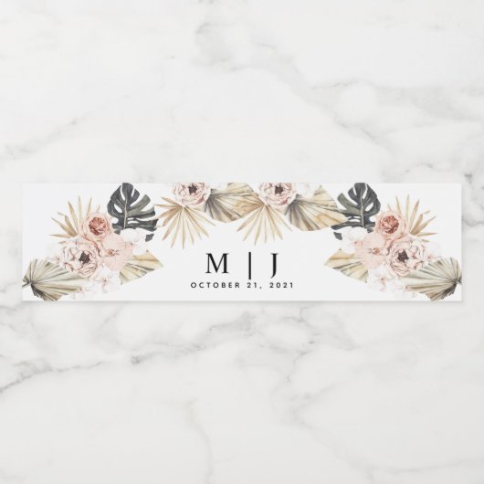 Tropisch Bohemen Gedreven Palm Wedding Waterfles Etiket (Enkel label)