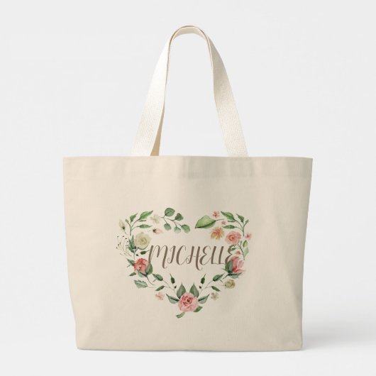 Tropisch bohemisch foliepastelmonogram grote tote bag (Achterkant)