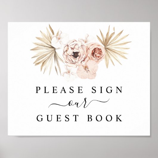 Tropisch Bohemisch Gedroogd Palms Gastboekje Poster (Voorkant)