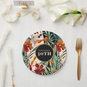 Tropisch Boho Bloemstuk 30e Verjaardagsfeest Desig Papieren Bordje