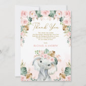 Tropisch Boho Elephant Blush Floral Baby shower Bedankkaart (Voorkant)