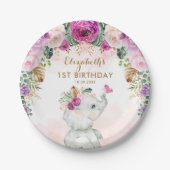 Tropisch Boho Elephant Wild Eén eerste verjaardag  Papieren Bordje (Voorkant)