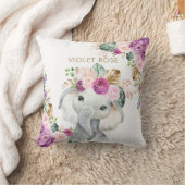 Tropisch Boho Paars Blush Floral Elephant Kussen (Deken)