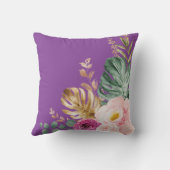 Tropisch Boho Paars Blush Floral Elephant Kussen (Achterkant)