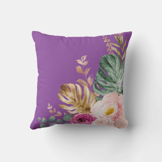 Tropisch Boho Paars Blush Floral Elephant Kussen (Achterkant)