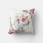 Tropisch Boho Paars Blush Floral Elephant Kussen (Voorkant)