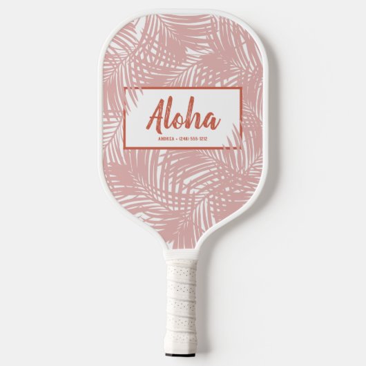 Tropisch Boho Pink Palm Leaf Patroon Pickleball Paddle (Achterkant)