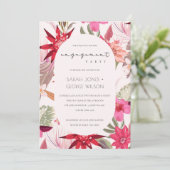 Tropisch Boho Red Blush Floral Verloving Invite Bedankkaart (Staand voorkant)