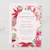 Tropisch Boho Red Blush Floral Verloving Invite Bedankkaart (Voorkant / Achterkant)