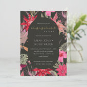 Tropisch Boho Red Dark Floral Verloving Invite Bedankkaart (Staand voorkant)