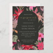 Tropisch Boho Red Dark Floral Verloving Invite Bedankkaart (Voorkant / Achterkant)