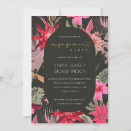 Tropisch Boho Red Dark Floral Verloving Invite Bedankkaart