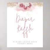 Tropisch Boho roze Roses Baby shower Diaper Raffle Poster (Voorkant)