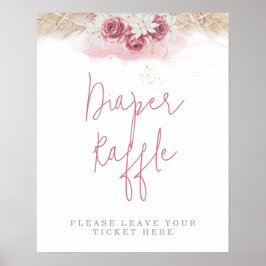 Tropisch Boho roze Roses Baby shower Diaper Raffle Poster
