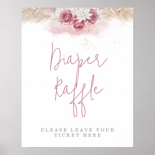 Tropisch Boho roze Roses Baby shower Diaper Raffle Poster (Voorkant)