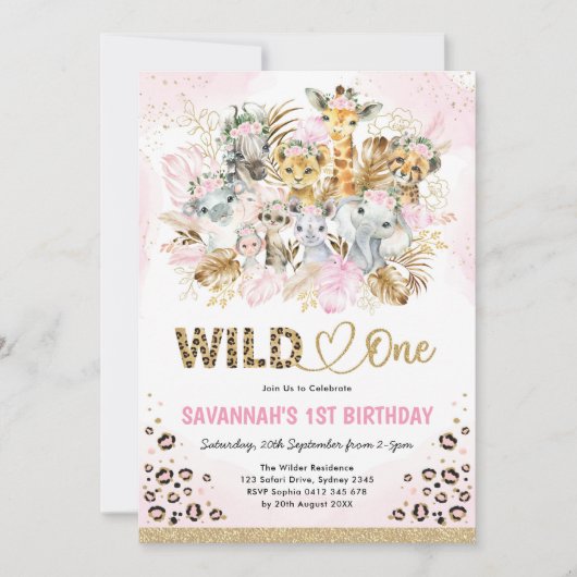 Tropisch Boho Safari Animals Girl Baby shower Kaart (Voorkant)