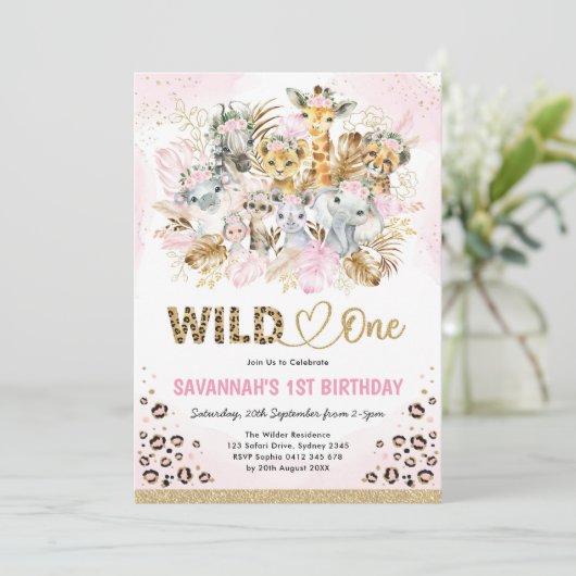 Tropisch Boho Safari Animals Girl Baby shower Kaart (Staand voorkant)