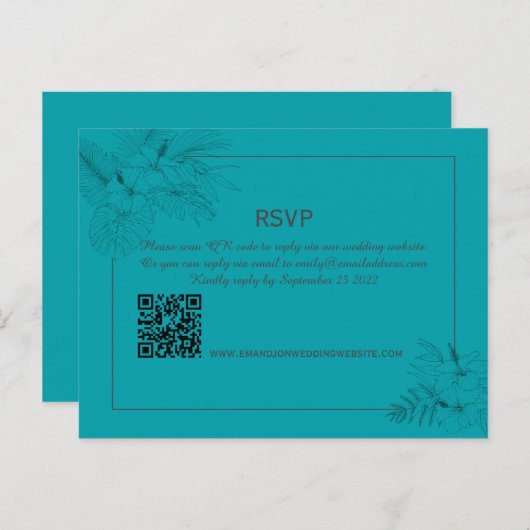 Tropisch Boho Summer QR Code RSVP Briefkaart (Voorkant / Achterkant)