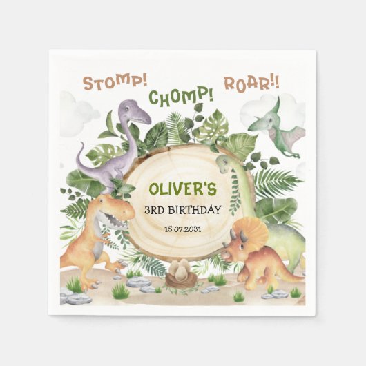 Tropisch bos Dinosaur Boys Birthday Party Servet (Voorkant)