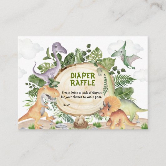 Tropisch bos Dinosaurs Baby Boy Diaper Raffle Informatiekaartje (Voorkant)