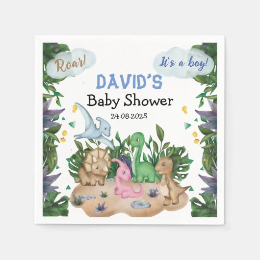 Tropisch bos Dinosaurs Boy Baby shower Servet (Voorkant)