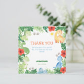 Tropisch bos dinosaurus verjaardag  bedankkaart (Staand voorkant)