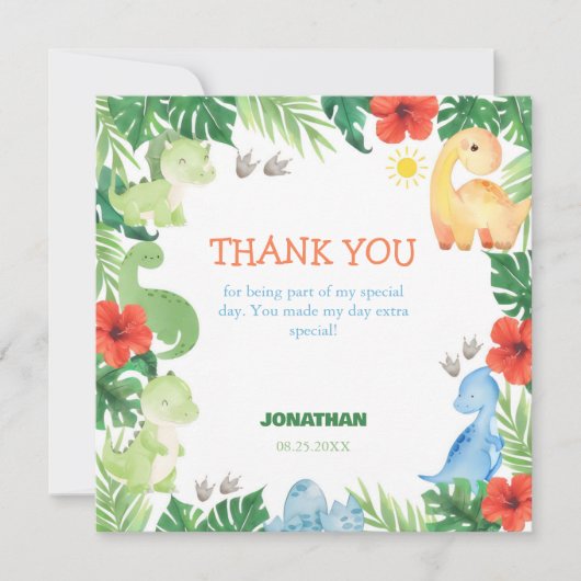 Tropisch bos dinosaurus verjaardag  bedankkaart (Voorkant)