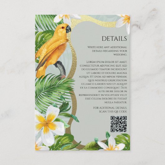 Tropisch bos Luau Parrot Floral QR Code Details Informatiekaartje (Voorkant)