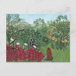 Tropisch bos met apen, 1910 (olie op doek) briefkaart