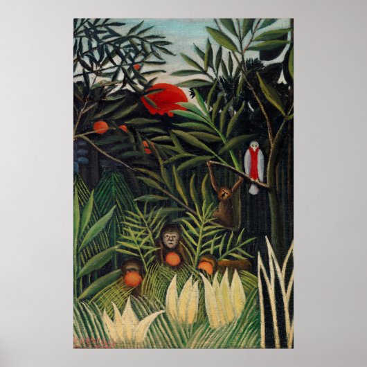 Tropisch bos met apen door Henri Rousseau. Poster (Voorkant)