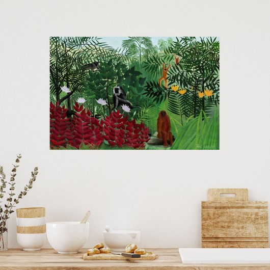 Tropisch bos met apen door Henri Rousseau. Poster (Keuken)