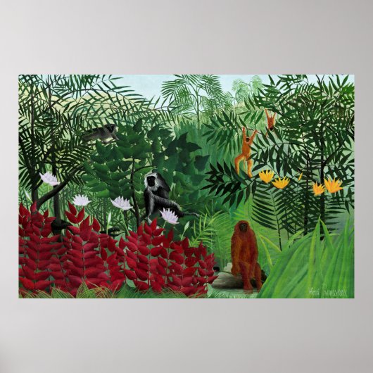 Tropisch bos met apen door Henri Rousseau. Poster (Voorkant)