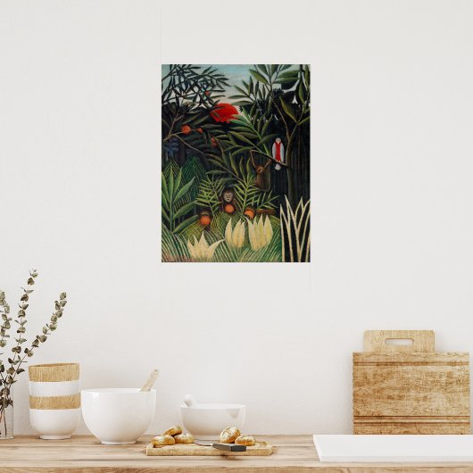 Tropisch bos met apen door Henri Rousseau. Poster (Keuken)