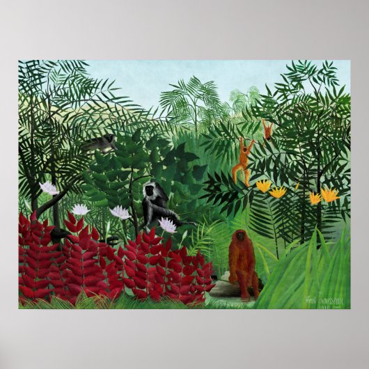 Tropisch bos met apen door Henri Rousseau. Poster (Voorkant)