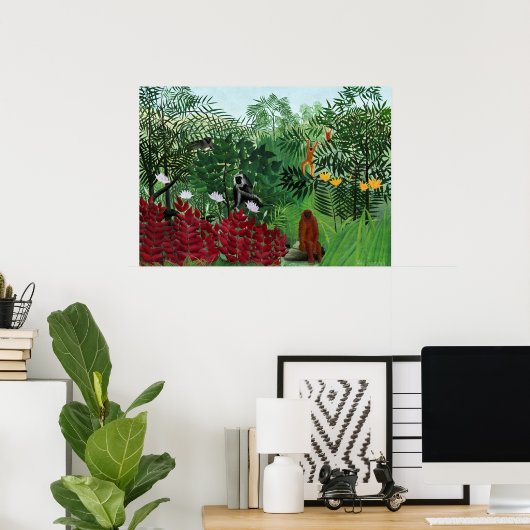 Tropisch bos met apen door Henri Rousseau. Poster (Thuiskantoor)