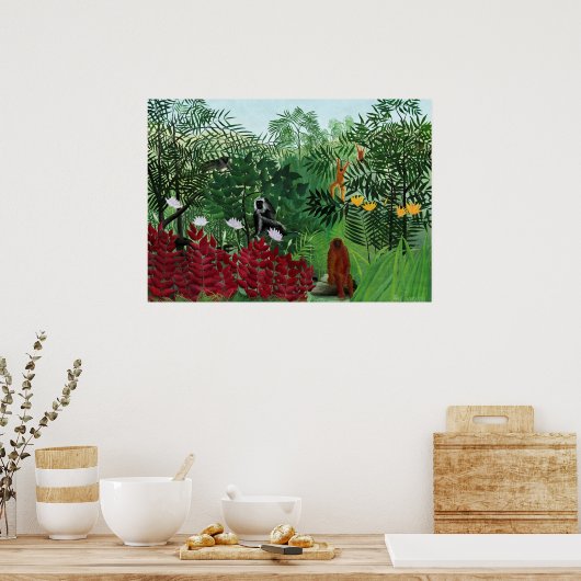 Tropisch bos met apen door Henri Rousseau. Poster (Keuken)