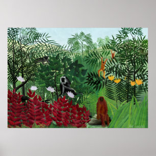 Tropisch bos met apen door Henri Rousseau. Poster